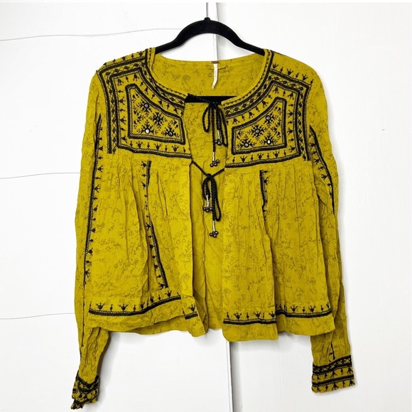 Free People Twilight Embellished Cotton Jacket yellow mustard color Size XS - Picture 7 of 14